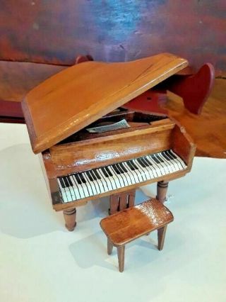 Dollhouse Miniature Victorian Grand Piano And Bench