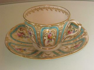 Stunning Antique Hand Painted Porcelain Cup & Saucer Duo Derby/minton