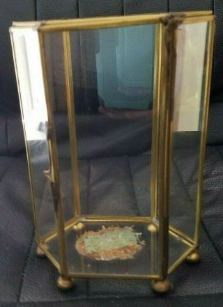 Vintage 6 - Sided Hexagon Brass & Glass Table Top Display Case