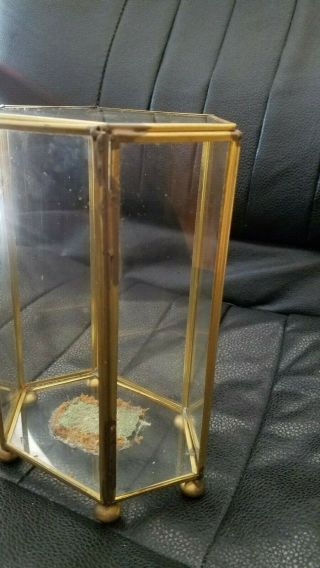 Vintage 6 - Sided Hexagon Brass & Glass Table Top Display Case 2
