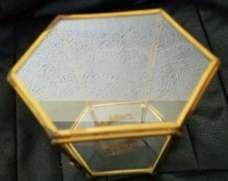 Vintage 6 - Sided Hexagon Brass & Glass Table Top Display Case 4