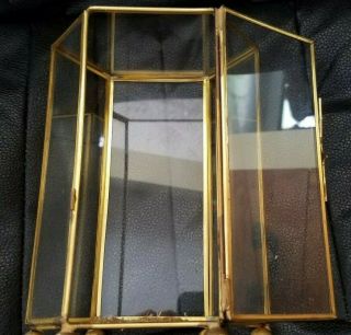 Vintage 6 - Sided Hexagon Brass & Glass Table Top Display Case 5