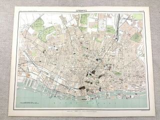 1890 Antique Map Of Liverpool City Street Plan 19th Century