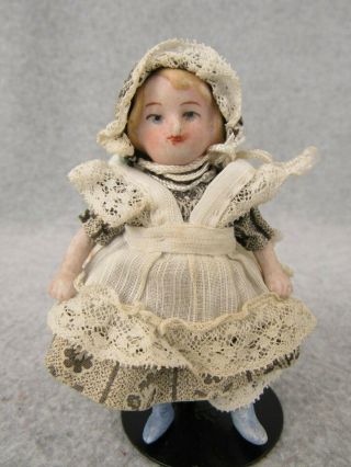 3 1/2 " Antique All Bisque German Miniature Dollhouse Doll W Blue Boots 11246