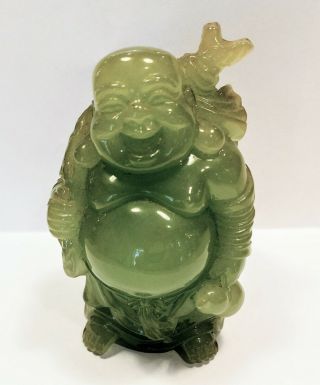 Vintage Jade Green Resin Laughing Buddah W/knapsack Figurine