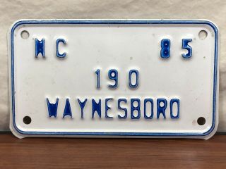 Vintage Waynesboro Virginia 1985 Antique Motorcycle License Plate Mc 85 190