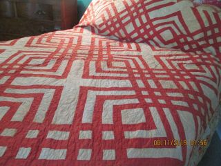 Antique Red & White Hand Made American Cutter Quilt Estate