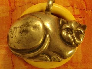 3476 Old Sterling Silver Baby Rattle,  Adorable Cat Kitten,  Circa 1920 - 30