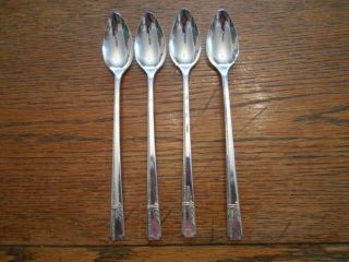 4 Prestige Plate 1938 Grenoble Iced Tea Spoons Oneida Silverplate Flatware 653