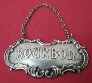 Large 3 " Vintage Gorham 349 Sterling Silver " Bourbon " Liquor Decanter Label