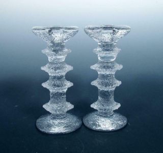 Iittala Finland Timo Sarpaneva Pair 7,  " 4 - Ring Mid Century Art Glass Candles