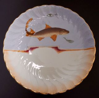 10 Antique 1870 - 1920 Royal Bonn Germany Franz Mehlem Hand Painted Fish Plates