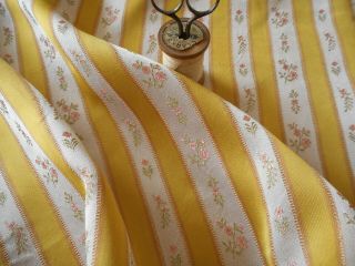 Vintage French Floral Stripe Lisere Satin Brocade Damask Fabric Yellow Blush