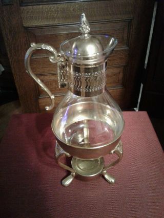 Vintage Brass And Glass Coffee Carafe Pot With Warmer Stand