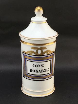 Antique French Porcelain Apothecary Jar Painted Label Cons:rosar:r