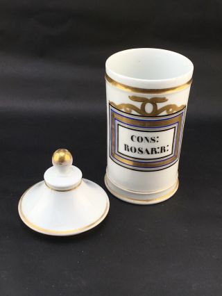 Antique French Porcelain Apothecary Jar Painted Label CONS:ROSAR:R 3