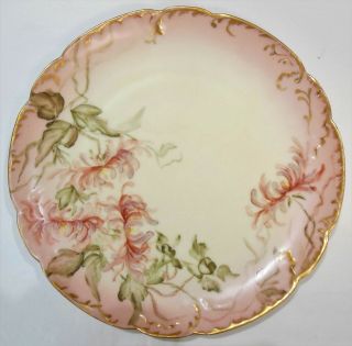 Antique Haviland France Round Scalloped Plate 8½” Pink Green Gold Trim Marked