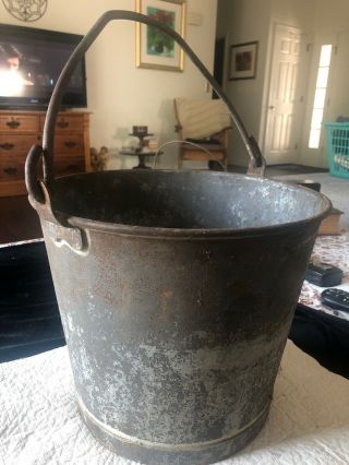 Vintage Galvanized Heavy Metal Bucket Pail With Handle Farmhouse Security