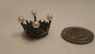 Vintage Sterling Silver Miniature Dollhouse Doll Crown W Pearls Signed