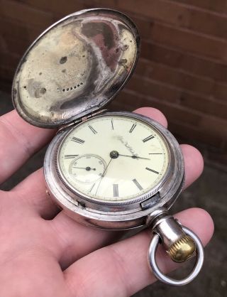 A Gents Extra Large Solid Silver Antique “elgin” Full Hunter Pocket Watch,  1886.