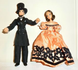 Vintage Abe Lincoln & Mary Todd Dolls - 6 - 7 " Bendable W/glue - On Costumes