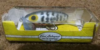 Vintage Metal Lip Fred Arbogast Jitterbug Fishing Lure W/ Box Spotted Patter