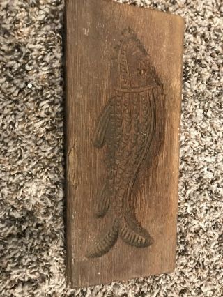 Vintage Wooden Butter Stamp Fish Hand Carved A7
