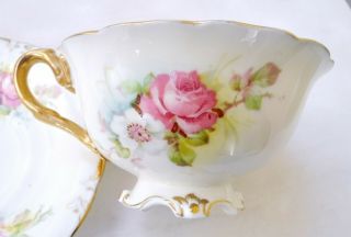 Cauldon England Hand Painted Roses & Tooled Gilt Tea Cup & Saucer C 1905 - 1920 2