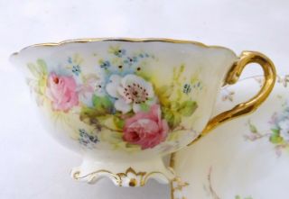 Cauldon England Hand Painted Roses & Tooled Gilt Tea Cup & Saucer C 1905 - 1920 3