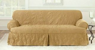 Sure Fit Matelasse Damask T - Cushion Sofa Slipcover Antique Gold