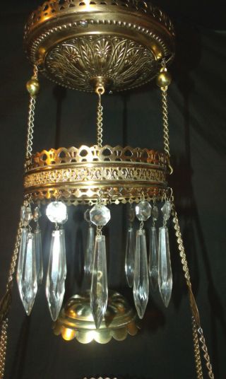 ANTIQUE B & H HANGING OIL LAMP (MATCHING SHADE AND FONT HOLDER) 8