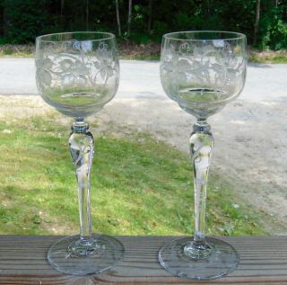 Exquisite Antique Elaborate Cut Glass Wine Glasses Grapes