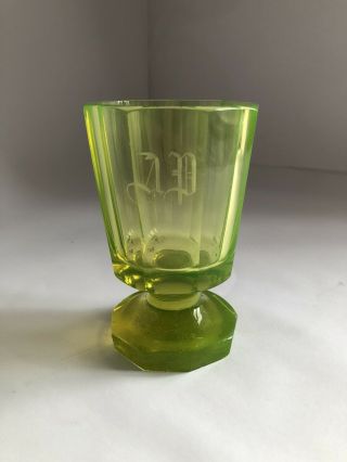 Antique Rare Moser Style Uranium/vaseline Glass Cup.  Monogrammed