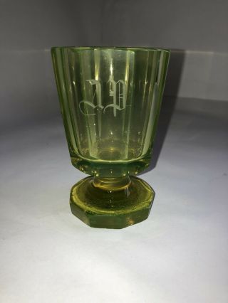 Antique Rare Moser Style Uranium/Vaseline Glass Cup.  Monogrammed 2