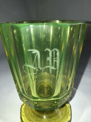 Antique Rare Moser Style Uranium/Vaseline Glass Cup.  Monogrammed 4