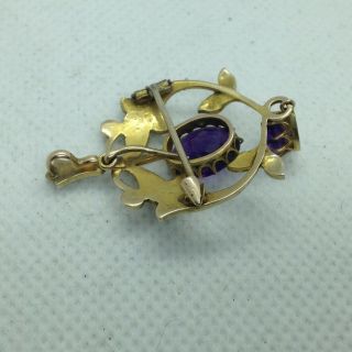 Fine Art Nouveau Gold Antique Edwardian Purple Gem & Seed Pearl Pendant Brooch 8