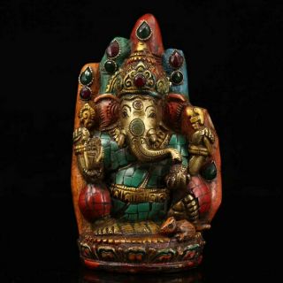 Ancient Nepalese Cloisonne Hand - Inlaid Jewelery Painting Gold Elephant