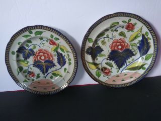 Pr.  Antique Gaudy Dutch Rose Pattern Plates Early 19th C.  English Pottery