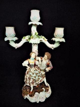 Antique Volkstedt Rudolstadt Germany Figural Triple Candleabra 1890 