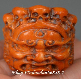 Chinese Old Bone Hand Carve Beast Head Man Ring Size 11 