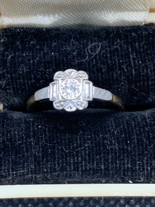 Unique Antique Art Deco 9ct Gold & Platinum Diamond Solitaire Ring