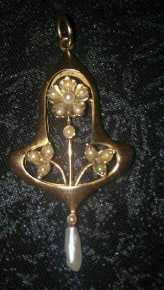 Pretty Antique Victorian 9ct Gold Seed Pearl Pendant,