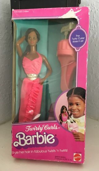 Vintage Mattel Twirly Curls Black Barbie Doll W/ Long Hair 5723 Mib