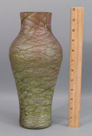 Antique Kralik Bohemian Czech Art Glass Green Iridescent Threading Vase