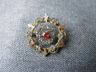 Antique Rhinestones Filigree Golden Metal Flower Pin