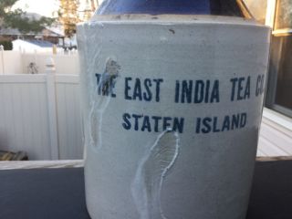 1 Gallon Marked The East India Tea Co.  STATEN ISLAND Crock Jug 3