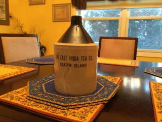 1 Gallon Marked The East India Tea Co.  STATEN ISLAND Crock Jug 8