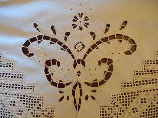 ANTIQUE 1910,  GREEK TABLE CLOTH HANDMADE EMBROIDERY& CUT WORK & LACE CROCHET 4