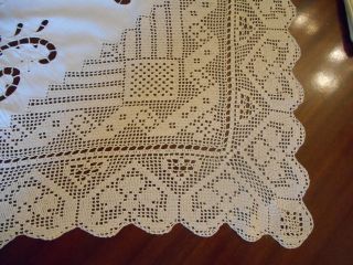 ANTIQUE 1910,  GREEK TABLE CLOTH HANDMADE EMBROIDERY& CUT WORK & LACE CROCHET 5