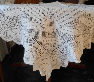 ANTIQUE 1910,  GREEK TABLE CLOTH HANDMADE EMBROIDERY& CUT WORK & LACE CROCHET 7